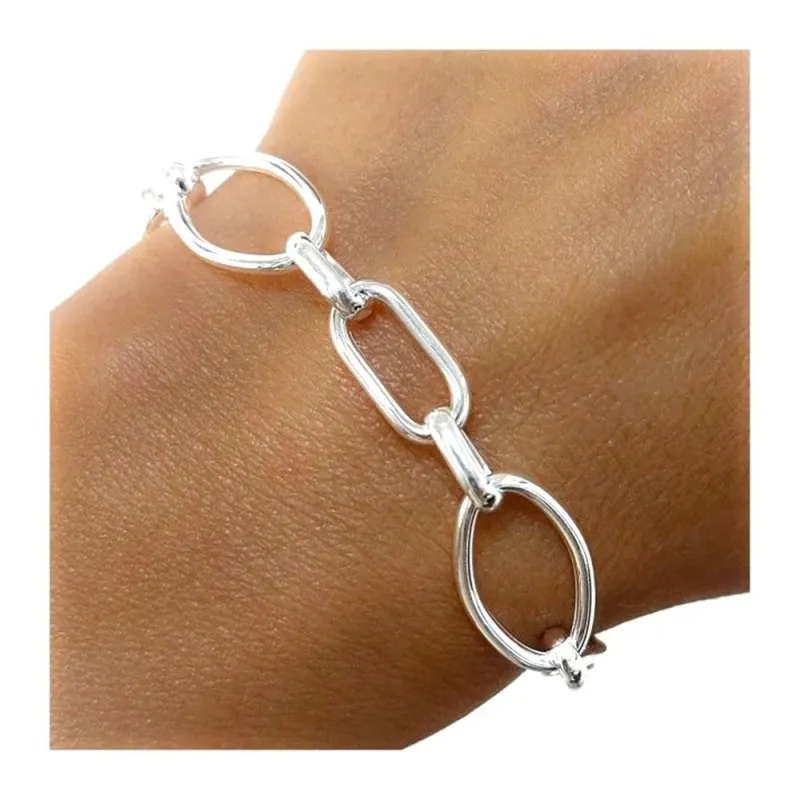Pulsera Plata Ley 925m de 19.5 cm. con asas huecas