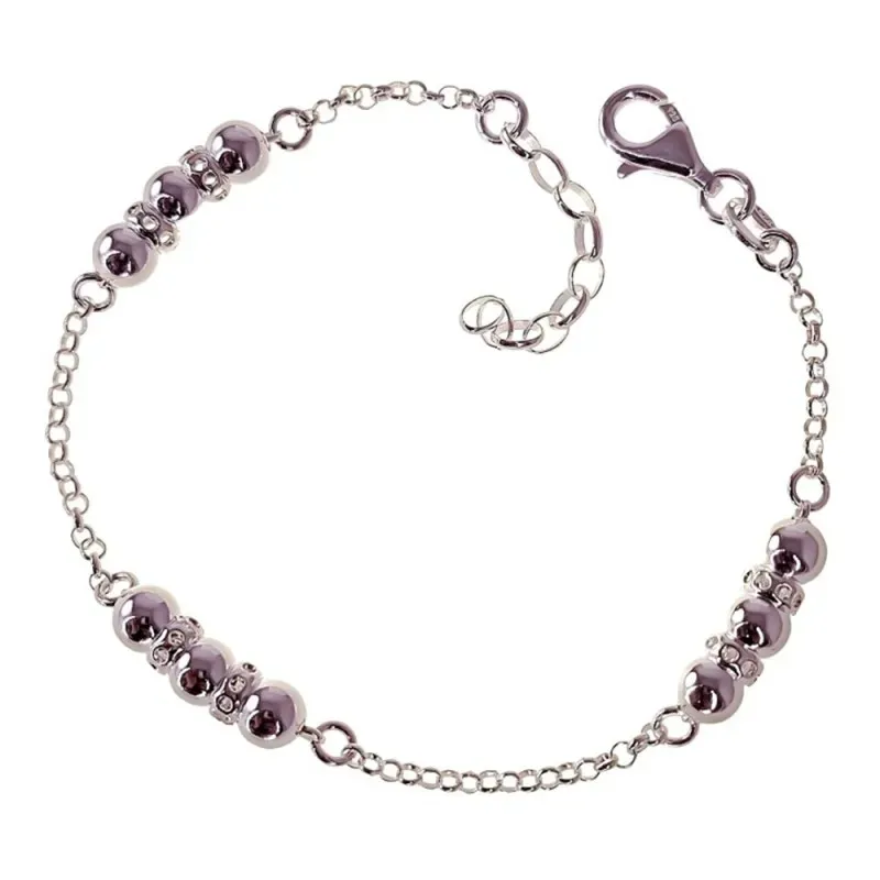 Pulsera en Plata de Ley 925m con 17 cm. cadena rolo entrepiezas bolas