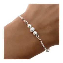 Pulsera Plata Ley 925m de 18 cm. cadena rolo bolas filigrana combinad