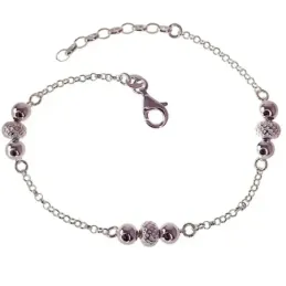 Pulsera Plata Ley 925m de 18 cm. cadena rolo bolas filigrana combinad