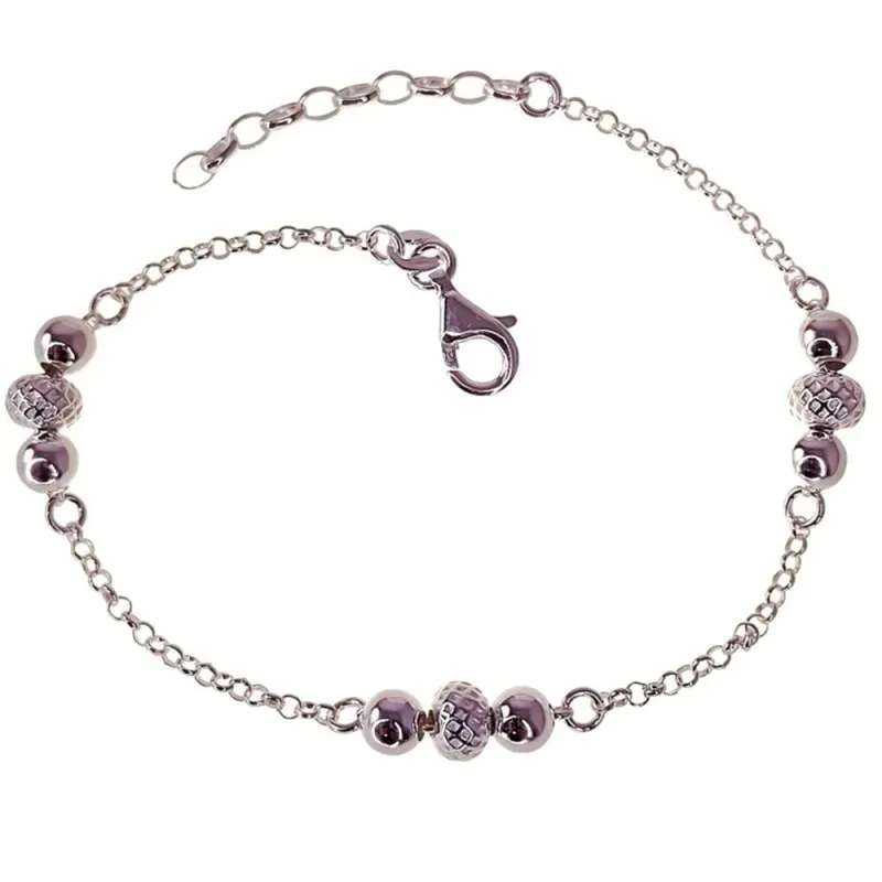 Pulsera Plata Ley 925m de 18 cm. cadena rolo bolas filigrana combinad