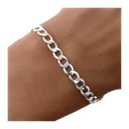Pulsera en Plata Ley 925m con 20 cm. cadena barbada 4.8 mm. ancho