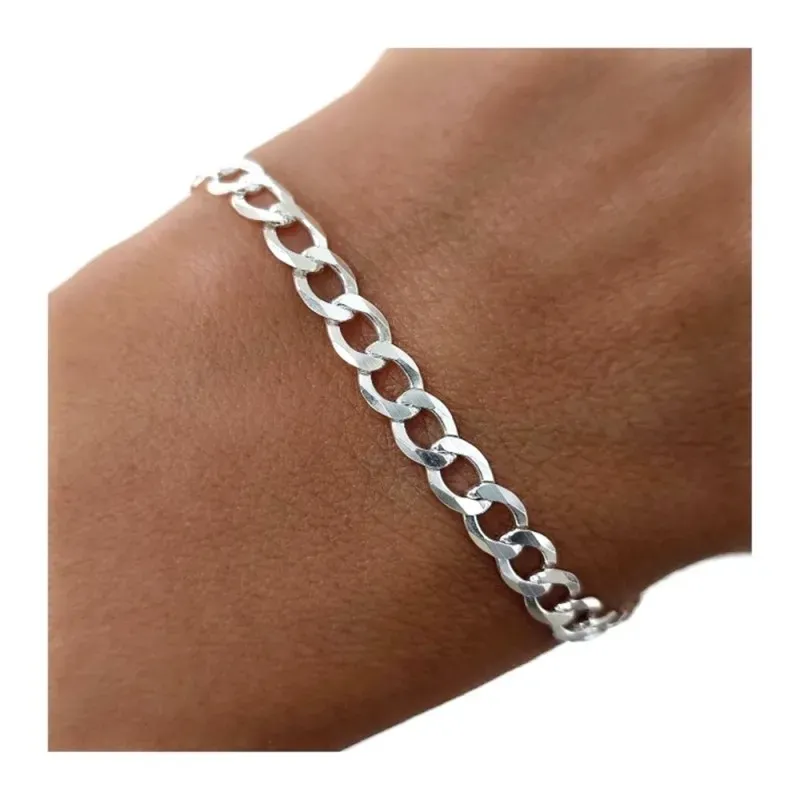 Pulsera en Plata Ley 925m con 20 cm. cadena barbada 4.8 mm. ancho