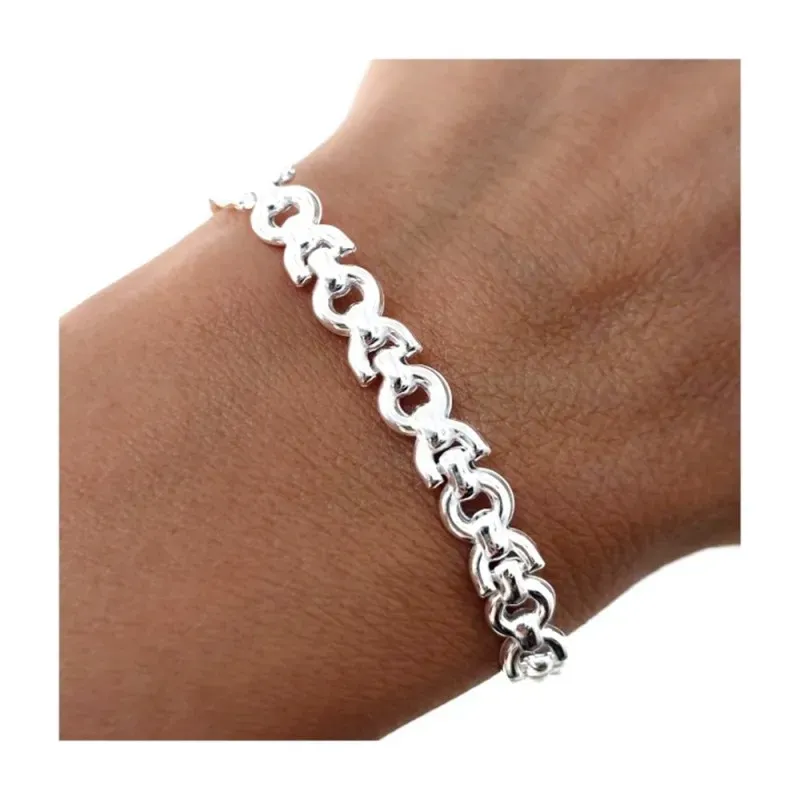 Pulsera Plata de Ley 925m con 20 cm. eslabones ancho 6 mm.