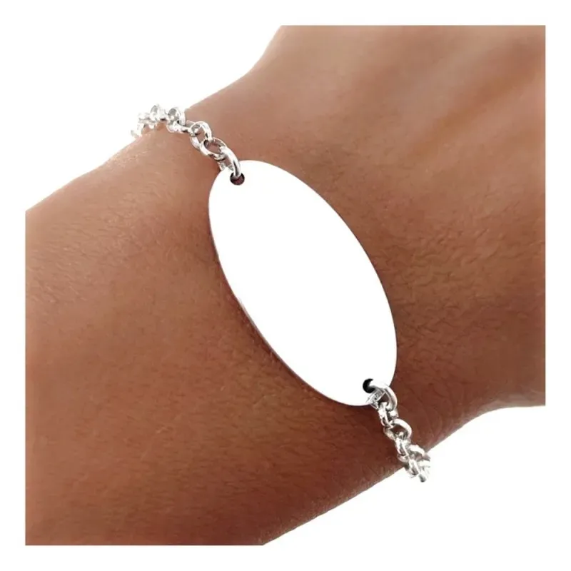 Pulsera Plata Ley 925m con 17 cm. cadena rolo chapa lisa 15 x 3 mm.