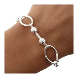 Pulsera en Plata de Ley 925m con 19 cm. eslabones grandes huecos de 2