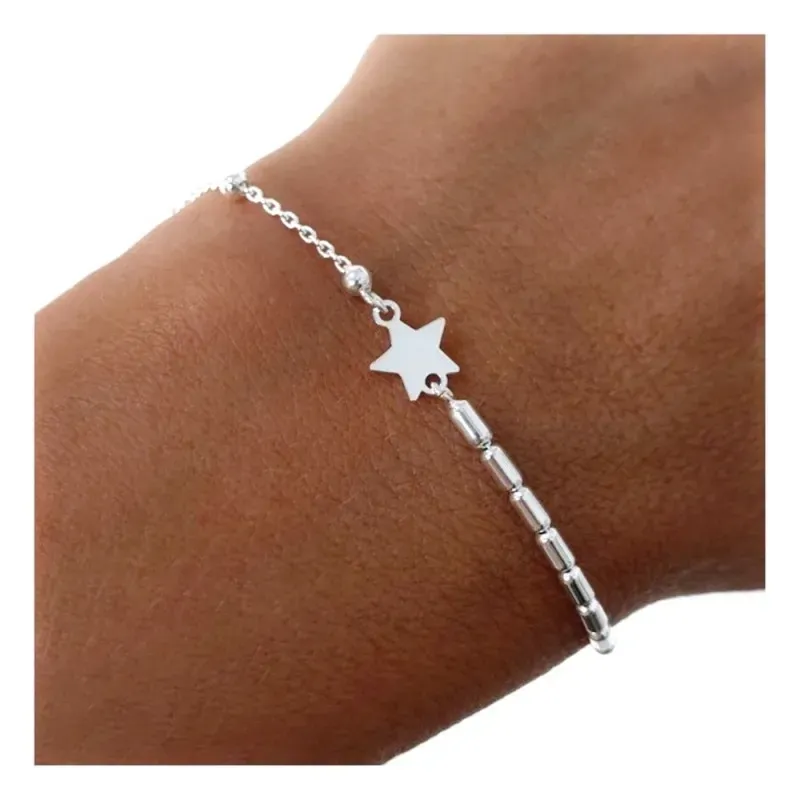 Pulsera Plata Ley 925m con 16.5 cm. bolas 2.5 mm. toneles 2 mm. estre