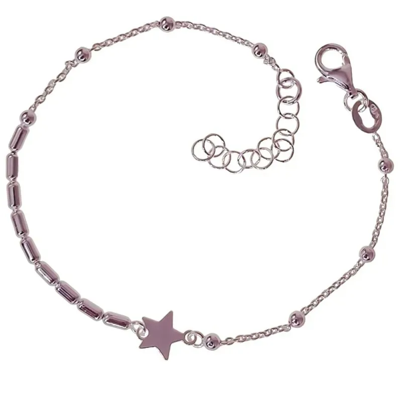 Pulsera Plata Ley 925m con 16.5 cm. bolas 2.5 mm. toneles 2 mm. estre