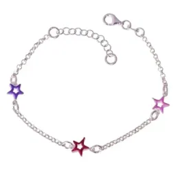 Pulsera Infantil Plata de Ley 925m con 15.5 cm. estrellas esmaltadas