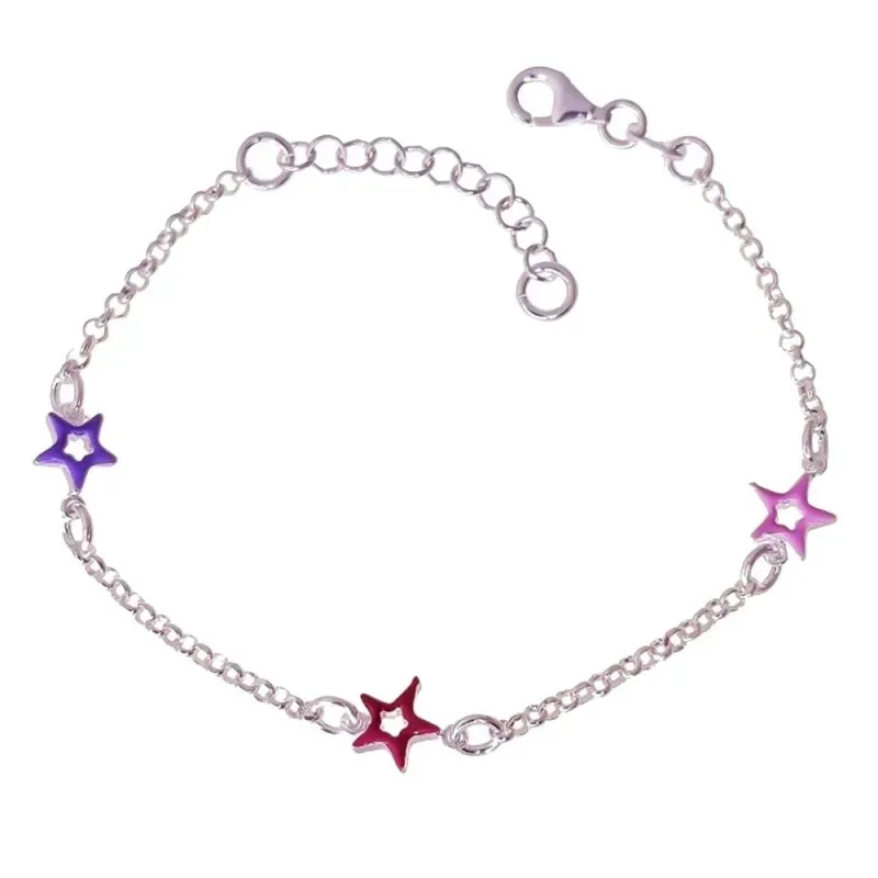 Pulsera Infantil Plata de Ley 925m con 15.5 cm. estrellas esmaltadas