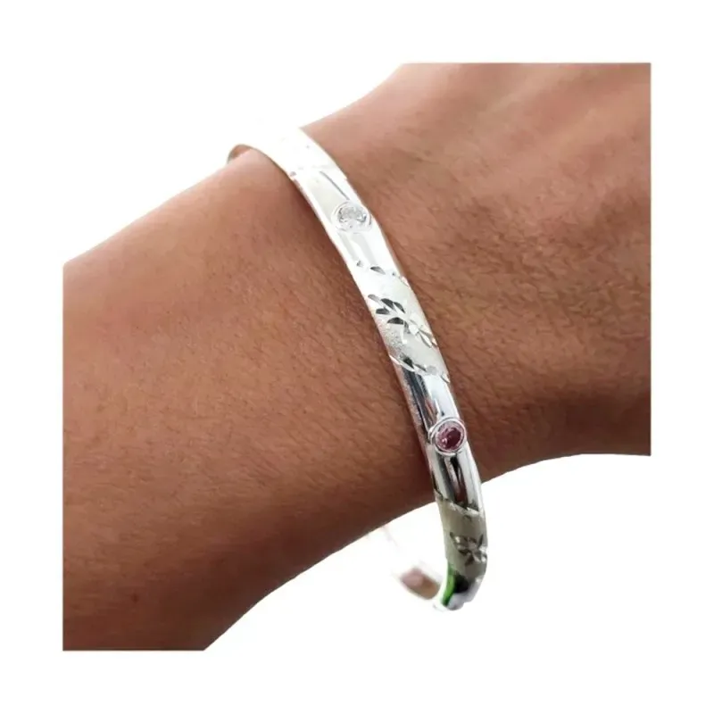 Pulsera Rígida de Media Caña en Plata Ley 925m con 65 mm. de diámetro