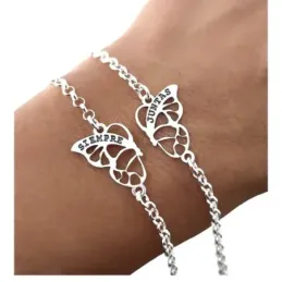 Pulsera Doble Siempre Juntas Plata Ley 925m 16.5 cm. mariposa para co