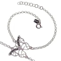 Pulsera Doble Siempre Juntas Plata Ley 925m 16.5 cm. mariposa para co