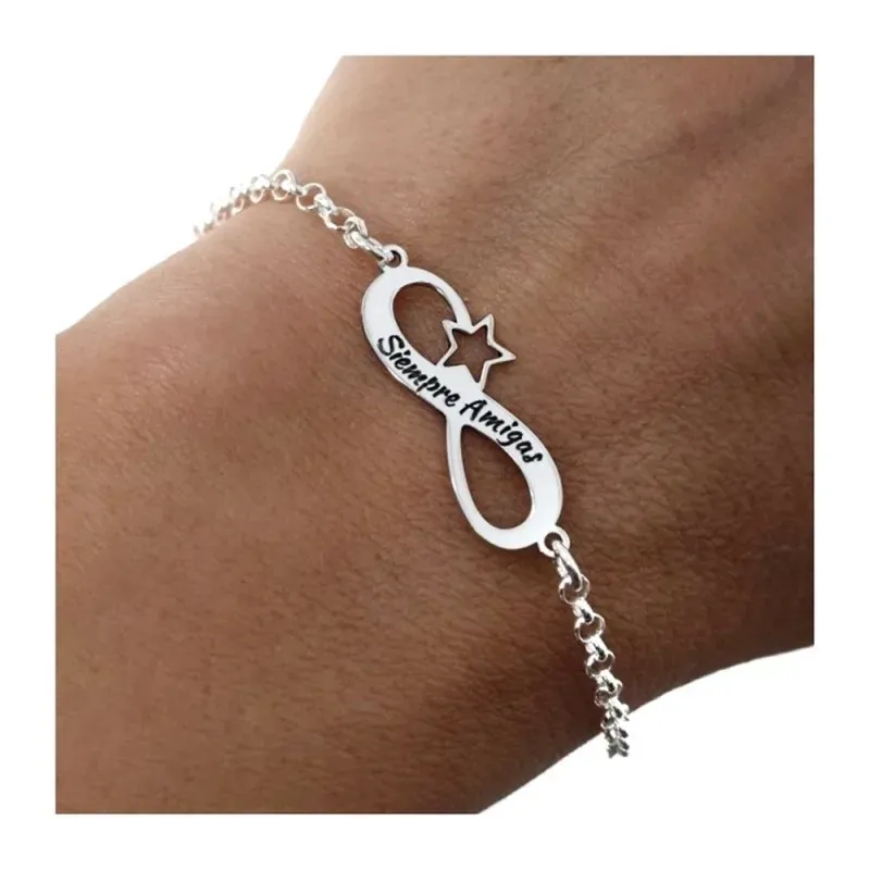 Pulsera Amigas en Plata Ley 925m de 17 cm. cadeja rolo con símbolo in