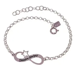 Pulsera Amigas en Plata Ley 925m de 17 cm. cadeja rolo con símbolo in