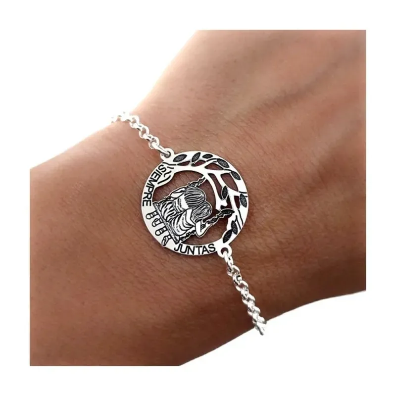Pulsera Siempre Juntas en Plata Ley 925m de 17 cm. cadena rolo disco