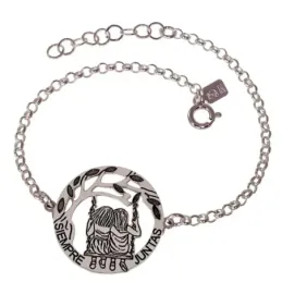 Pulsera Siempre Juntas en Plata Ley 925m de 17 cm. cadena rolo disco