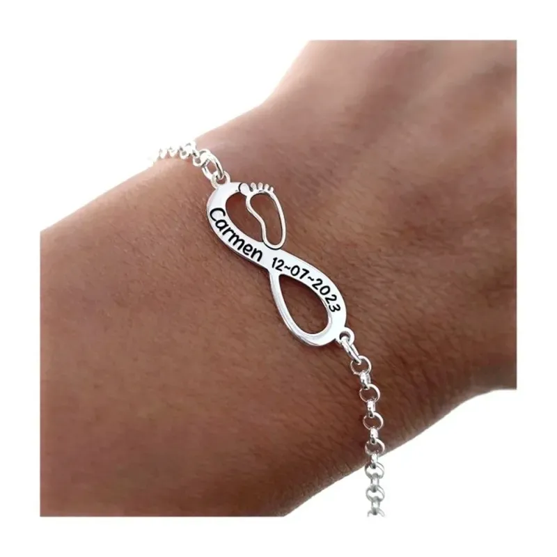Pulsera Personalizable Plata Ley 925m 17.5 cm. con nombre y fecha de