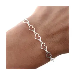 Pulsera en Plata Ley 925m de 16 cm. con corazones calados de 6 mm.
