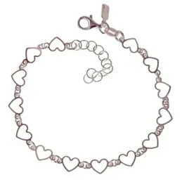 Pulsera en Plata Ley 925m de 16 cm. con corazones calados de 6 mm.