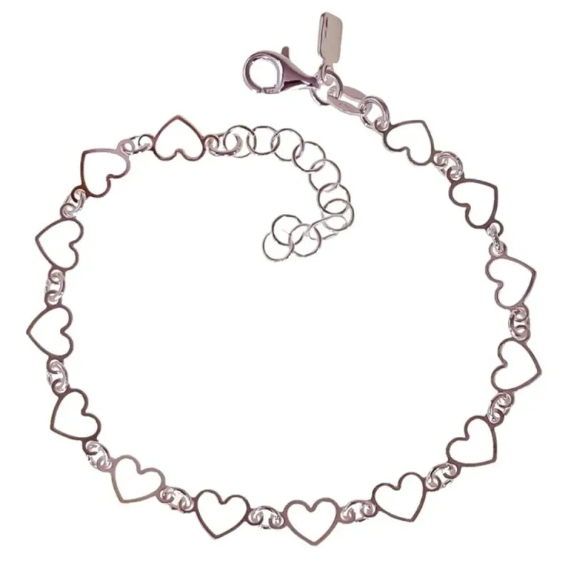 Pulsera en Plata Ley 925m de 16 cm. con corazones calados de 6 mm.