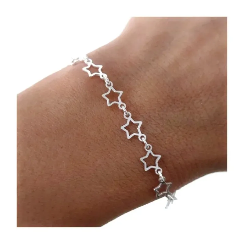 Pulsera Plata de Ley 925m con 16.5 cm. estrellas caladas de 6 mm.