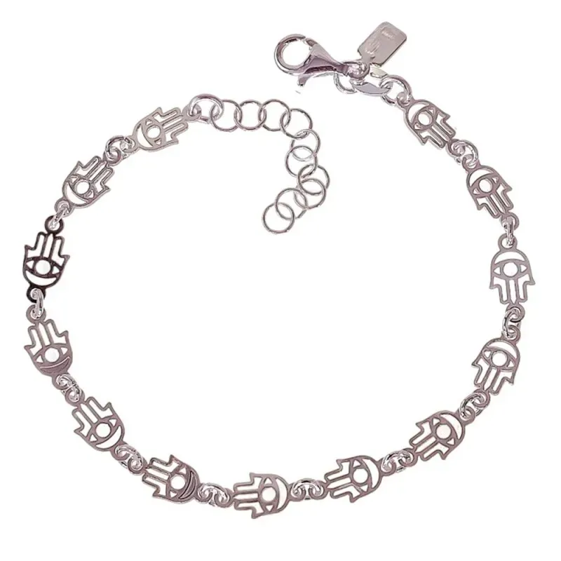 Pulsera Mano de Fátima en Plata de Ley 925m con 16.5 cm. tamaño amule