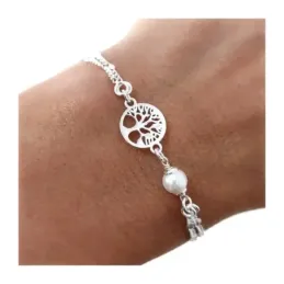 Árbol de la Vida Pulsera en Plata de Ley 925m 17 cm. con doble cadena