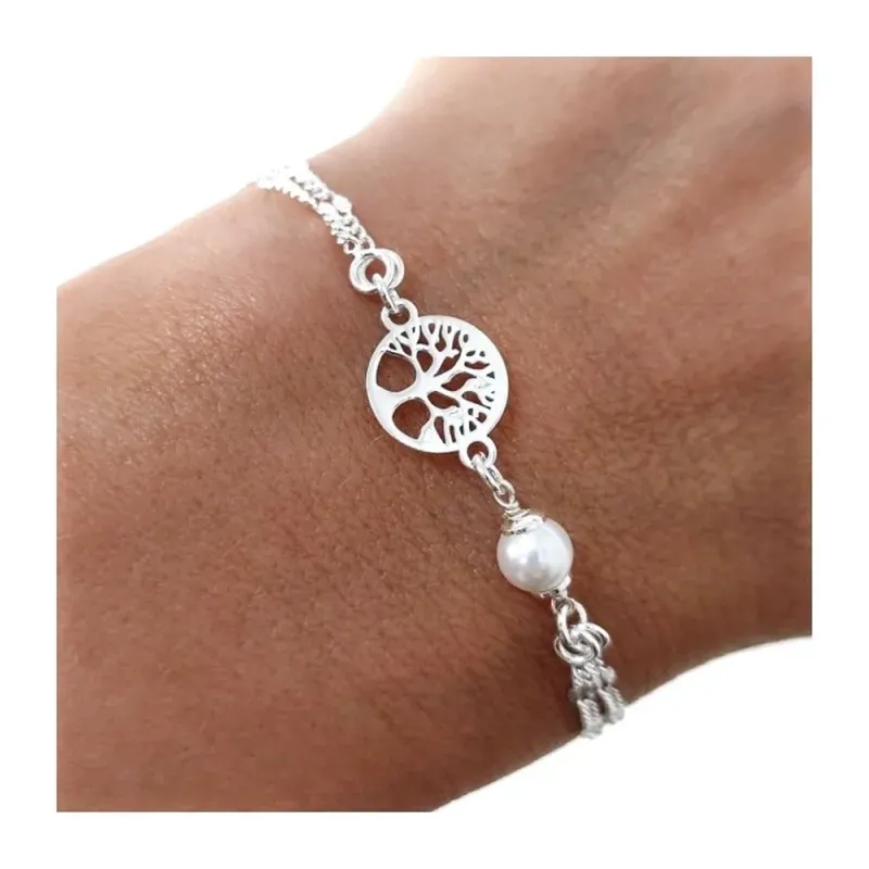 Árbol de la Vida Pulsera en Plata de Ley 925m 17 cm. con doble cadena