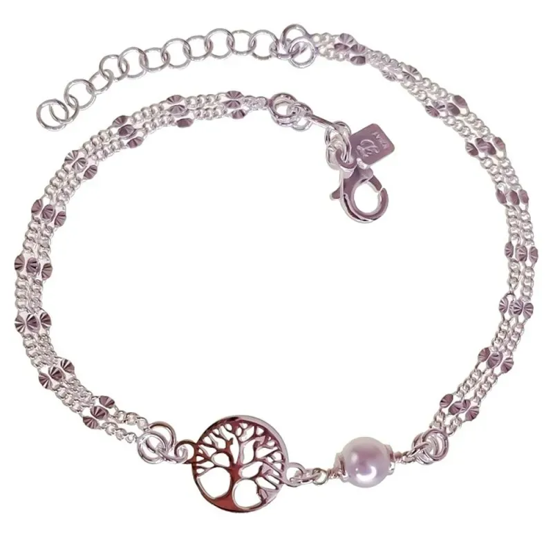 Árbol de la Vida Pulsera en Plata de Ley 925m 17 cm. con doble cadena