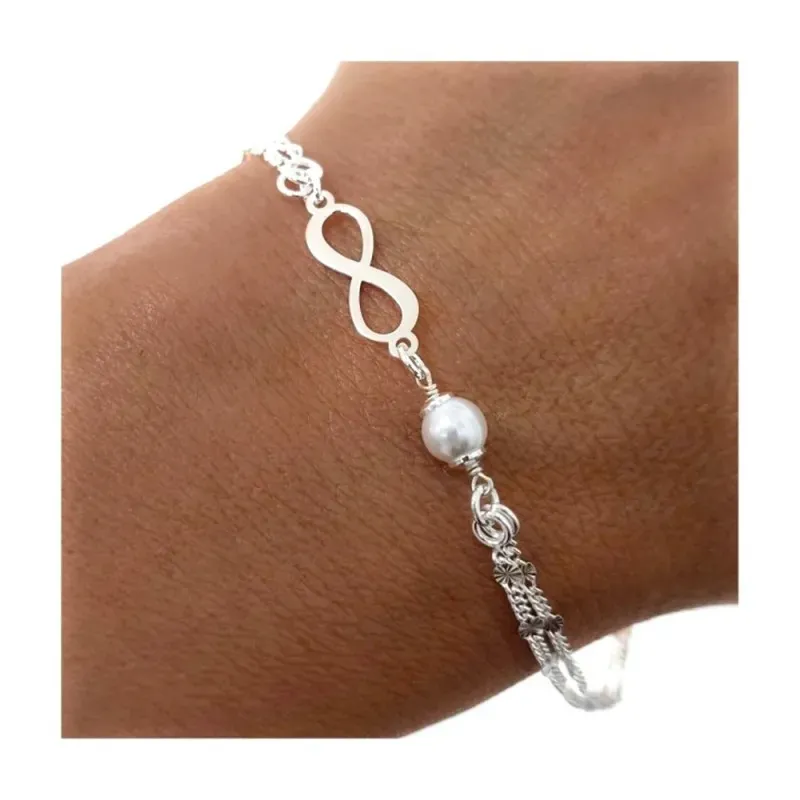 Pulsera en Plata de Ley 925m con 17 cm. doble cadena con símbolo Infi