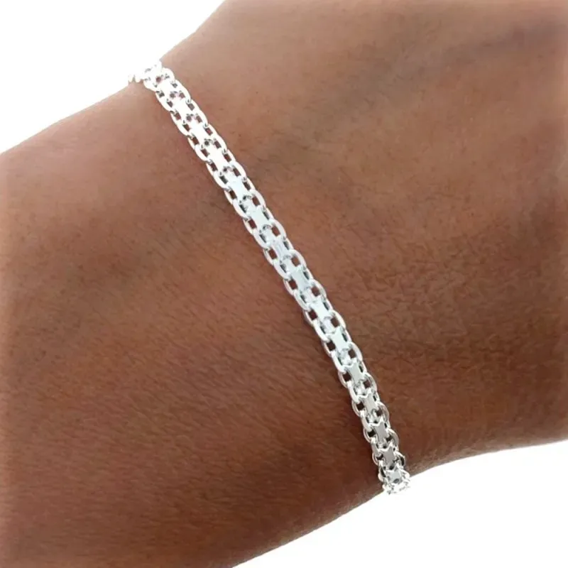 Pulsera Plata de Ley 925m con 18.5 cm. cadena bismark de 3 mm. ancho