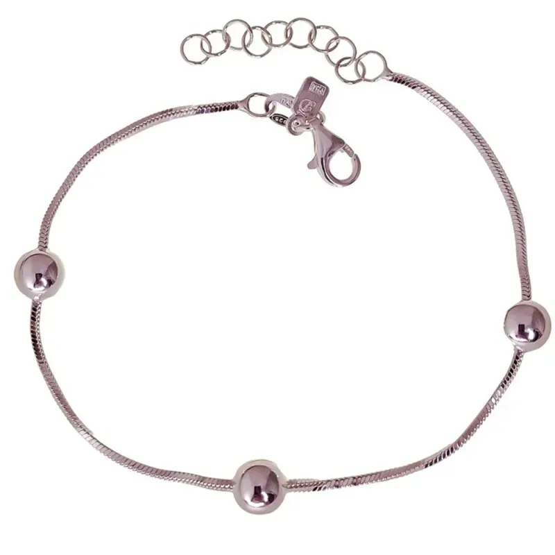 Pulsera en Plata Ley 925m de 17.5 cm. cola detopo de 1 mm. bolas lisa