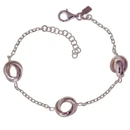 Pulsera Plata de Ley 925m con 17.5 cm. cadena forzada con aros entrel