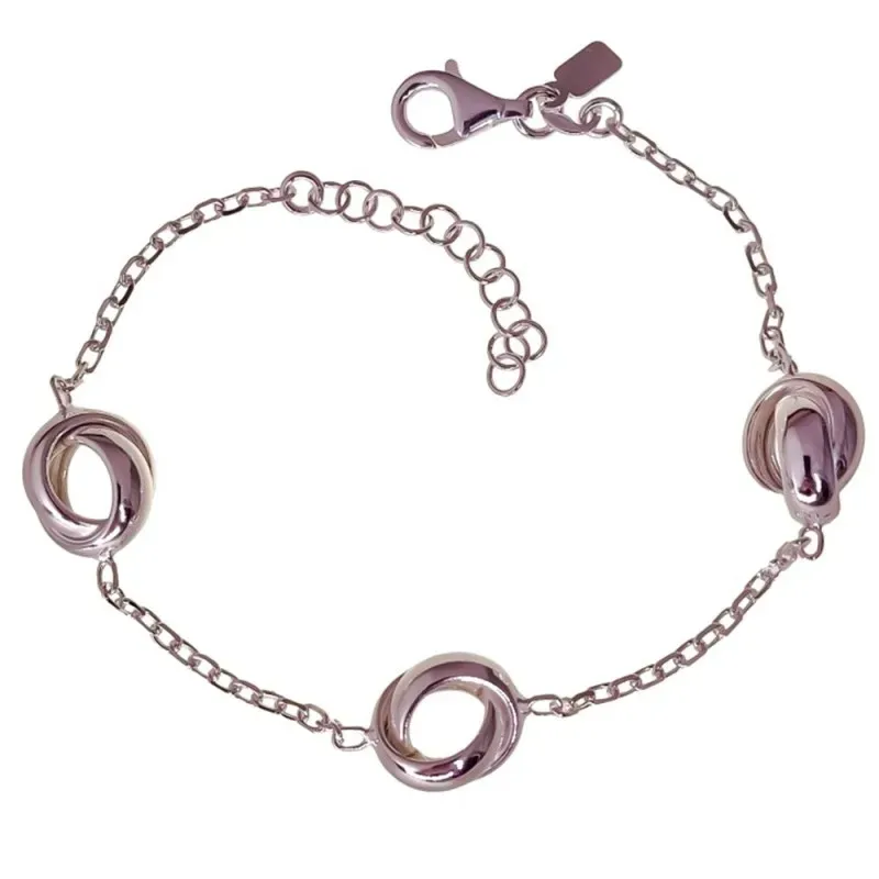Pulsera Plata de Ley 925m con 17.5 cm. cadena forzada con aros entrel