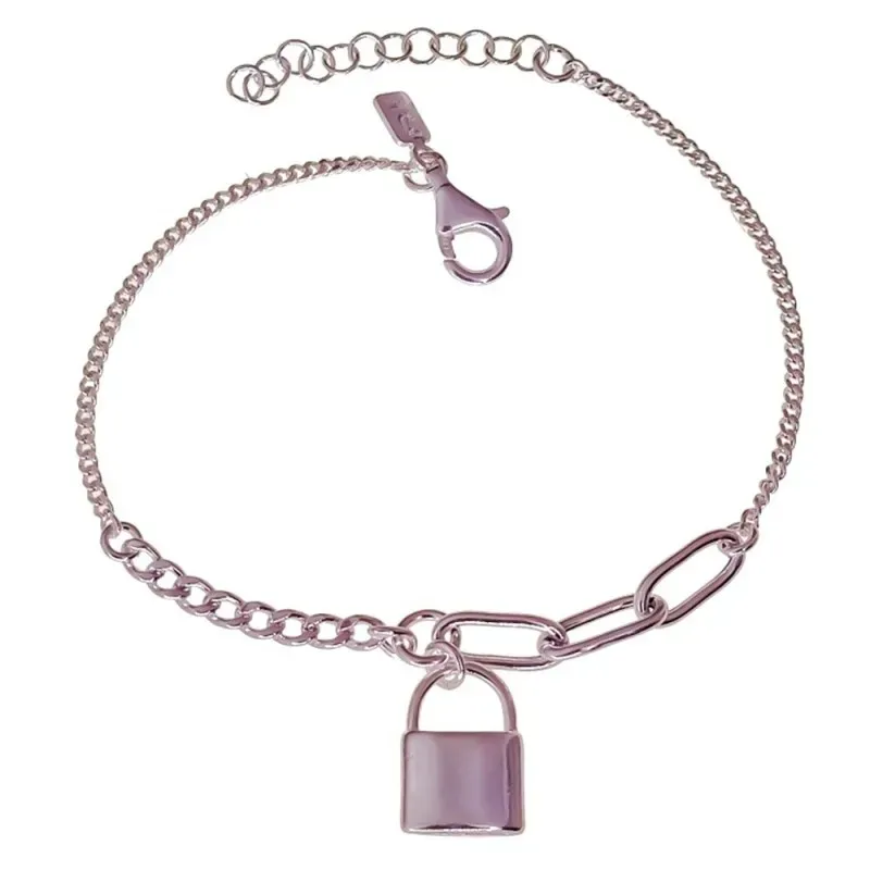 Pulsera en Plata de Ley 925m con 17 cm. cadena barbada de 4 y 8 mm. c