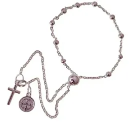 San Benito Pulsera Rosario Plata de Ley 925m medalla 8 mm. bolas comb