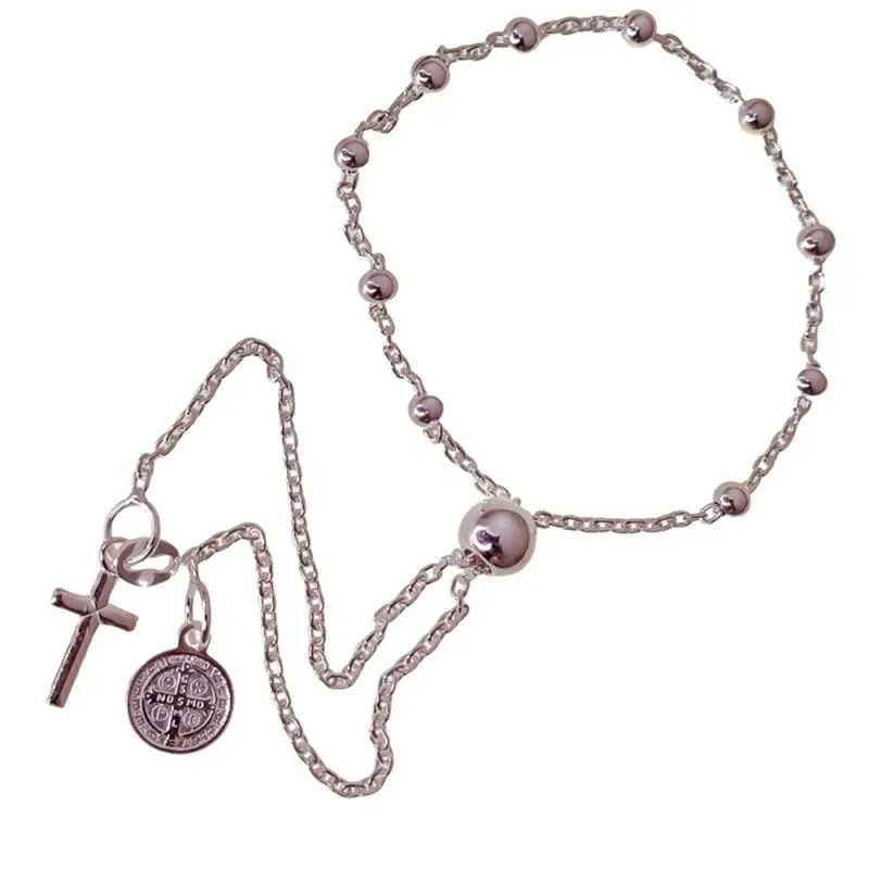 San Benito Pulsera Rosario Plata de Ley 925m medalla 8 mm. bolas comb