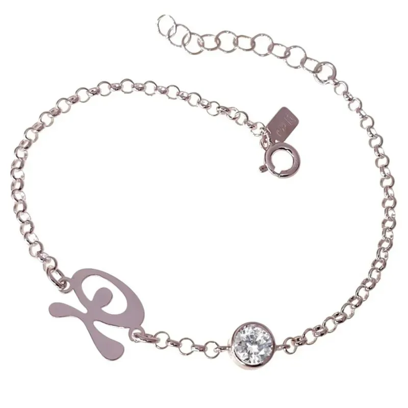 Pulsera en Plata  Ley 925m de 17 cm. Indalo amuleto de 10 mm. y circo