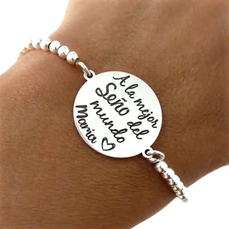 Pulsera para Seño Personalizable en Plata Ley 925m de 17 cm. con mens