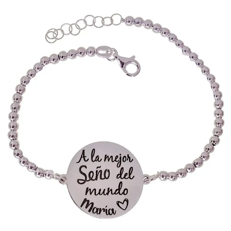 Pulsera para Seño Personalizable en Plata Ley 925m de 17 cm. con mens