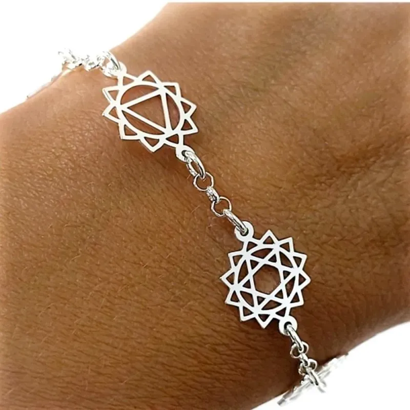 Pulsera Chakras Plata de Ley 925m con 17.5 cm. Corona Garganta Tercer