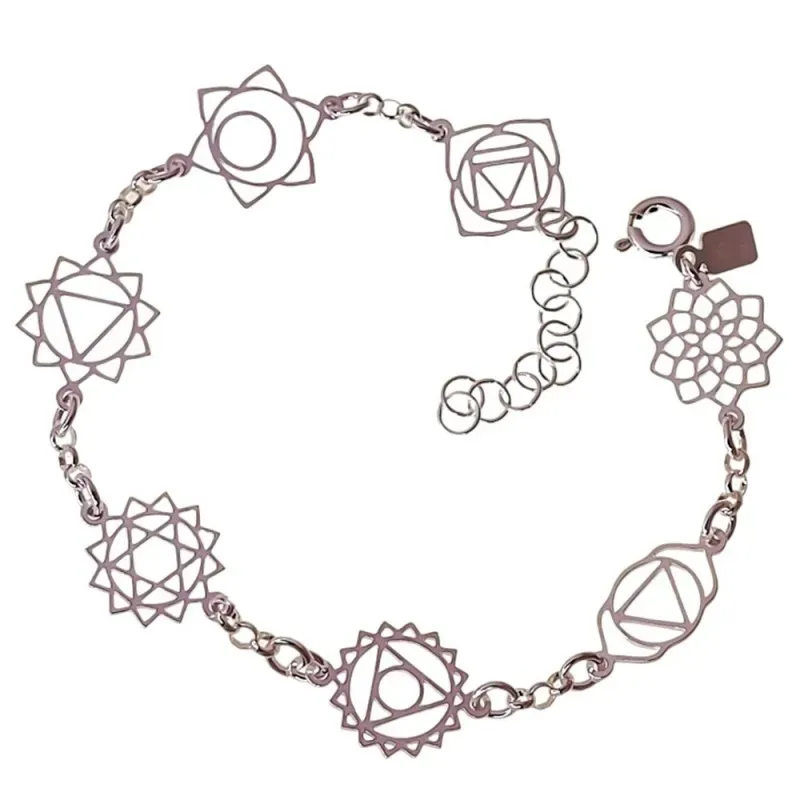 Pulsera Chakras Plata de Ley 925m con 17.5 cm. Corona Garganta Tercer