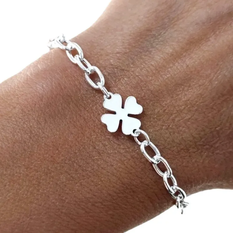 Trébol Pulsera en Plata Ley 925m de 17 cm. eslabones 4 mm. amuleto 10
