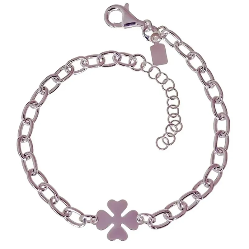 Trébol Pulsera en Plata Ley 925m de 17 cm. eslabones 4 mm. amuleto 10