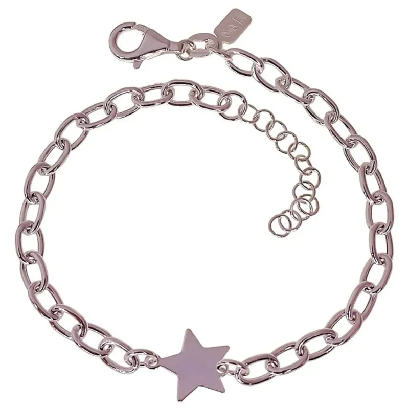 Pulsera Plata Ley 925m de 17 cm. con eslabones de 4 mm. estrella lisa