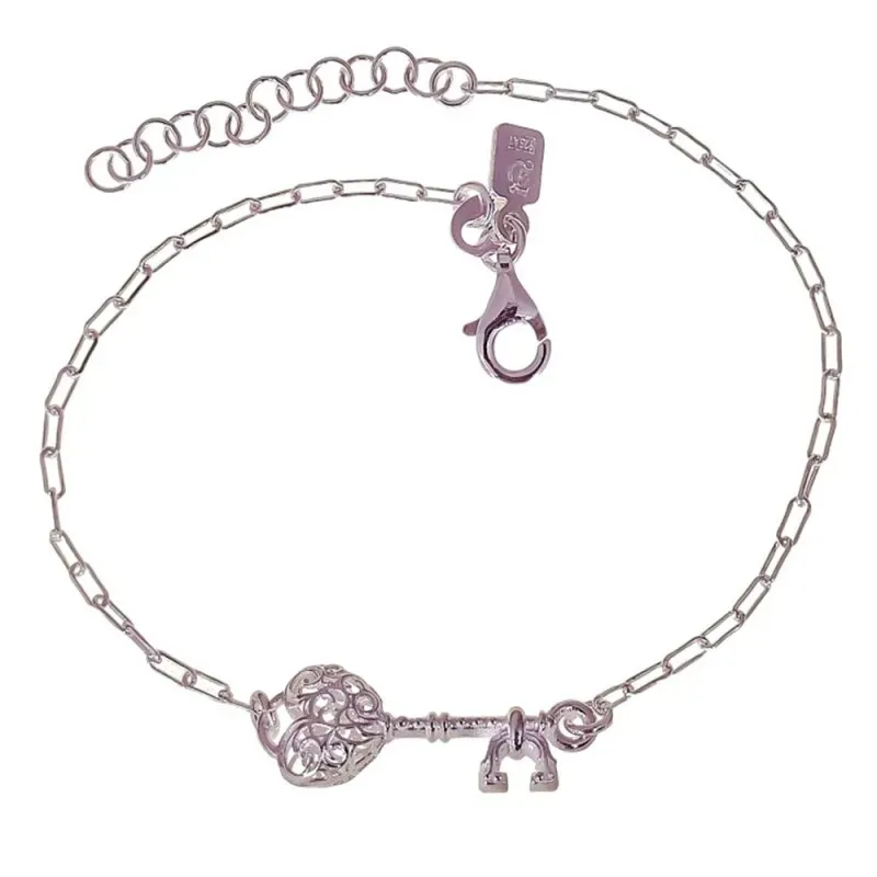 Pulsera en Plata de Ley 925m de 17 cm. llave con filigrana de 20 mm.