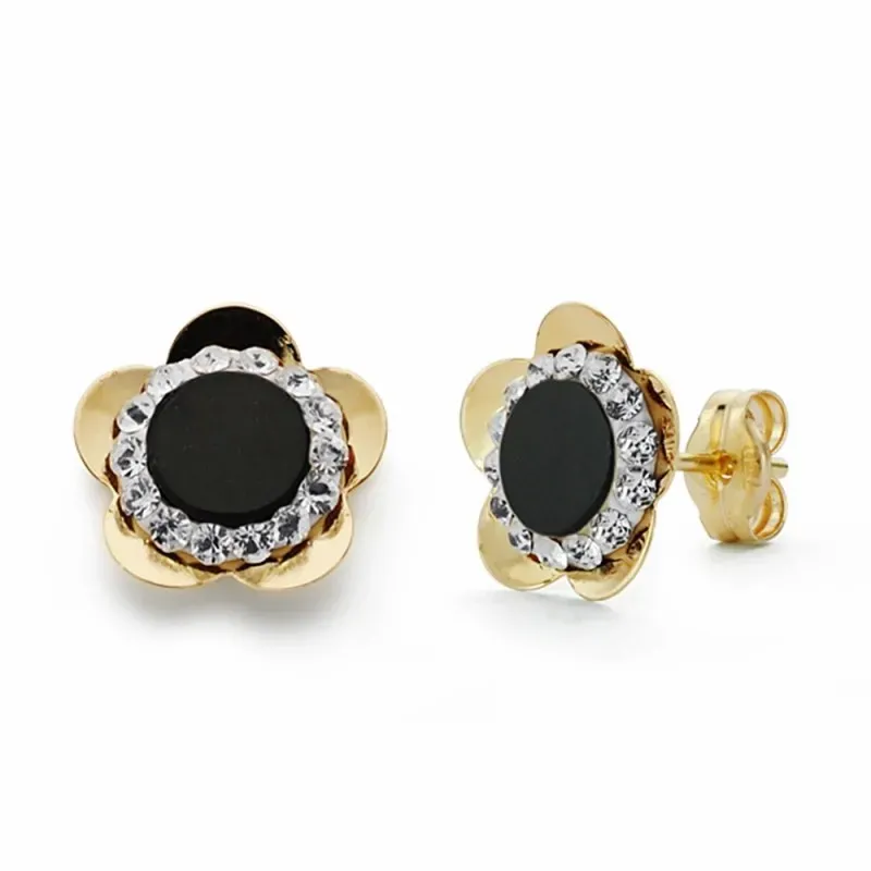 Pendientes oro 18k flor ónix 10mm. cierre presión [AA2073]