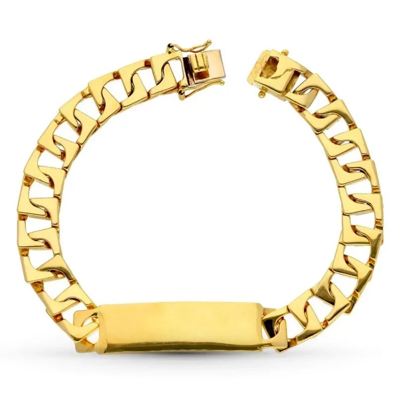 Esclava oro 18k barbada plana rectangular 22cm. maciza ancho 9mm. hombre cierre lengüeta [AC1536]
