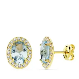 Pendientes oro 18k 10mm. centro piedra azul circonitas [AB4757]